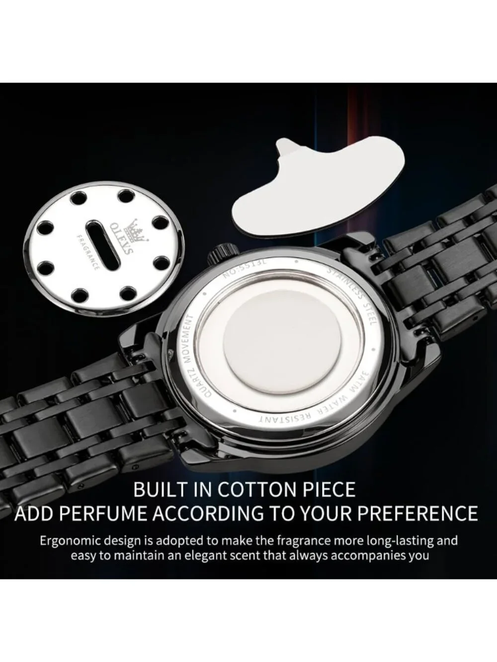 Olevs Mens Black Dial Diamond Wrist Quartz Stainless Steel Luminous Luxury Watch